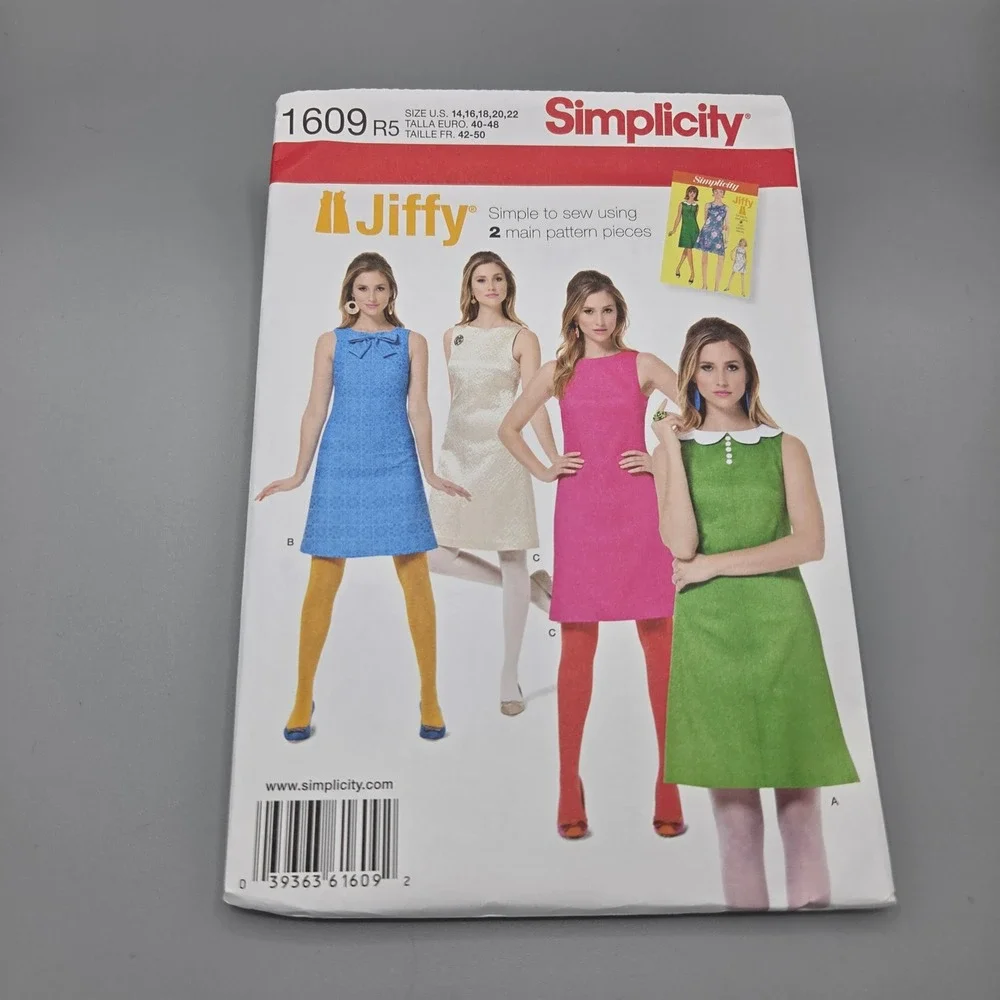 Simplicity 1609 R5 Jiffy 1960s Retro Shift Dress Sewing Pattern Size 14-22 Mod